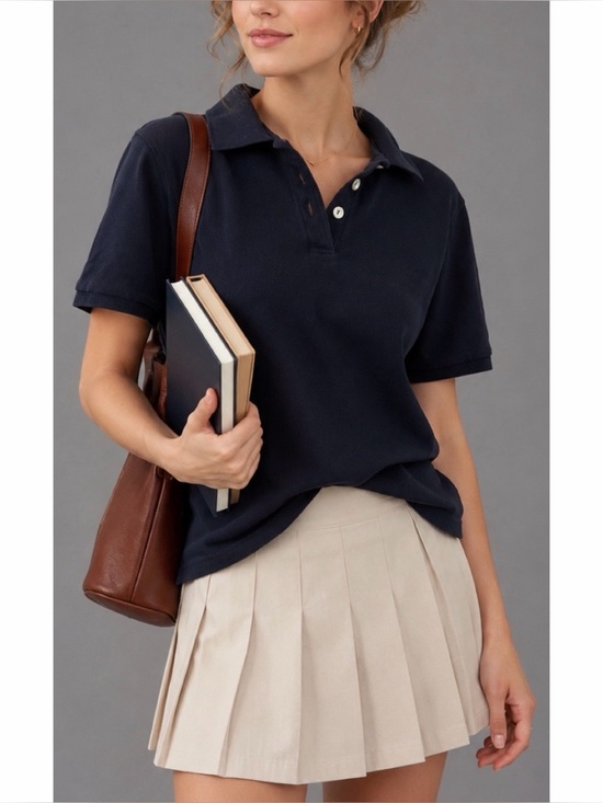 Marks & Spencer Tops - MARKS & SPENCER • Navy Blue 100% Cotton Short-Sleeve Polo Top, 8